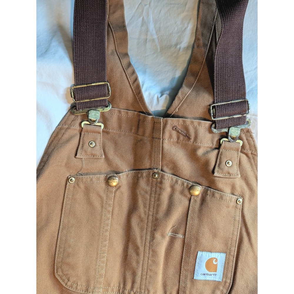 Vintage Carhartt Duck Bib Overalls Lined Double Knee 6FBQZ Made in USA 46x30 - Picture 11 of 16